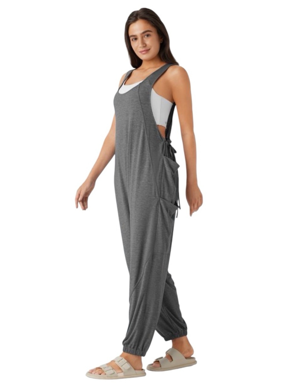 Halara - NWT Gray Sleeveless Drawstring Pocket Harem Jumpsuit Sz M